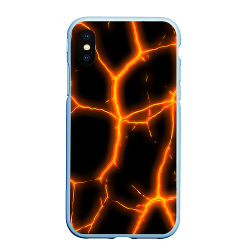 Чехол iPhone XS Max матовый Оранжевые неоновые трещины / 3D-Голубой – фото 1
