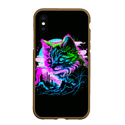 Чехол iPhone XS Max матовый Неоновый котёнок поп-арт, цвет: 3D-коричневый
