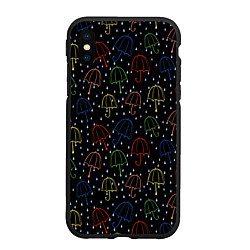 Чехол iPhone XS Max матовый Цветные зонтики на чёрном фоне