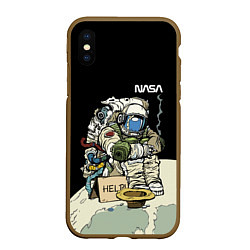 Чехол iPhone XS Max матовый NASA - Help! Astronaut - Joke, цвет: 3D-коричневый