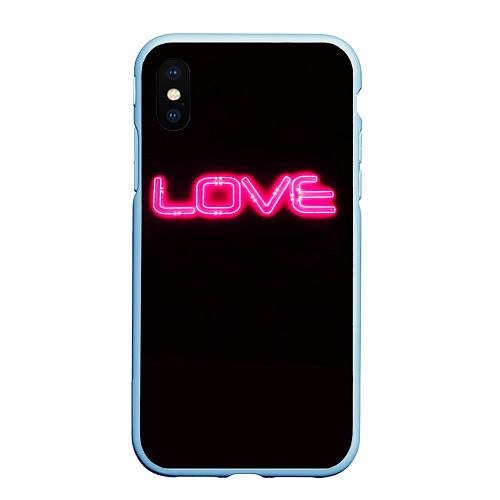 Чехол iPhone XS Max матовый Love - неоновая надпись / 3D-Голубой – фото 1