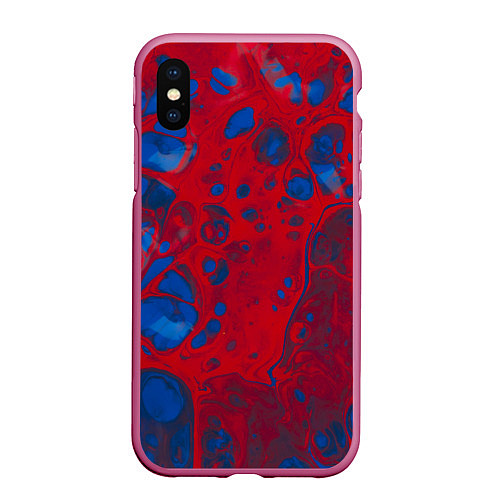 Чехол iPhone XS Max матовый Красно-синие разводы / 3D-Малиновый – фото 1