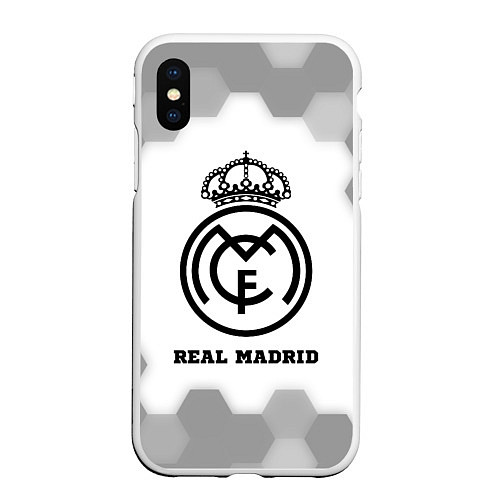 Чехол iPhone XS Max матовый Real Madrid sport на светлом фоне / 3D-Белый – фото 1