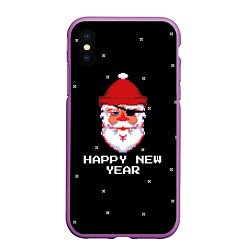 Чехол iPhone XS Max матовый Дед мороз с повязкой, цвет: 3D-фиолетовый