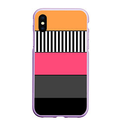 Чехол iPhone XS Max матовый Полосатый узор желтые розовые черные полосы