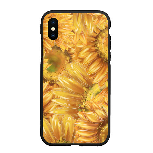 Чехол iPhone XS Max матовый Подсолнухи / 3D-Черный – фото 1