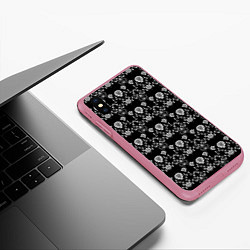 Чехол iPhone XS Max матовый Черно-белый цветочный полосатый ретро узор, цвет: 3D-малиновый — фото 2