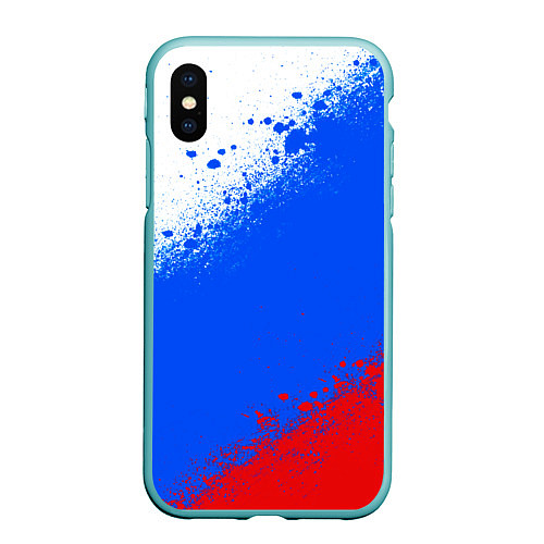 Чехол iPhone XS Max матовый Флаг России - триколор / 3D-Мятный – фото 1