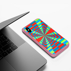 Чехол iPhone XS Max матовый Разноцветный туннель - оптическая иллюзия, цвет: 3D-малиновый — фото 2