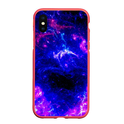 Чехол iPhone XS Max матовый Неоновый космос со звездами / 3D-Красный – фото 1