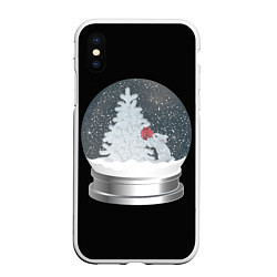 Чехол iPhone XS Max матовый Снежный шар с символом года кроликом, цвет: 3D-белый