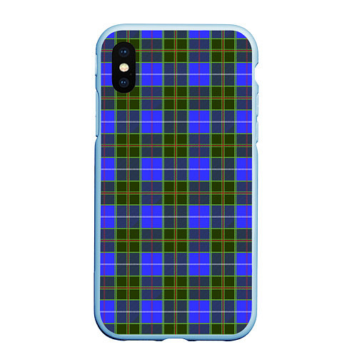 Чехол iPhone XS Max матовый Ткань Шотландка сине-зелёная / 3D-Голубой – фото 1