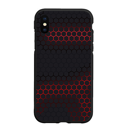 Чехол iPhone XS Max матовый Броня из стали красная / 3D-Черный – фото 1