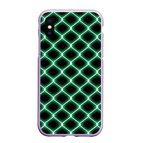Чехол iPhone XS Max матовый Зелёная неоновая сетка / 3D-Сиреневый – фото 1