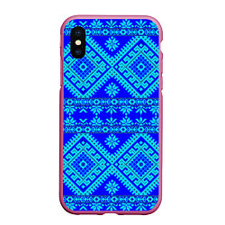 Чехол iPhone XS Max матовый Сине-голубые узоры - вышивка