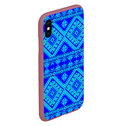 Чехол iPhone XS Max матовый Сине-голубые узоры - вышивка, цвет: 3D-малиновый — фото 2