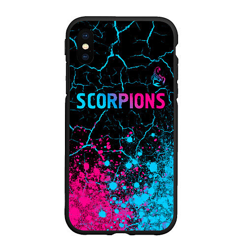 Чехол iPhone XS Max матовый Scorpions - neon gradient: символ сверху / 3D-Черный – фото 1