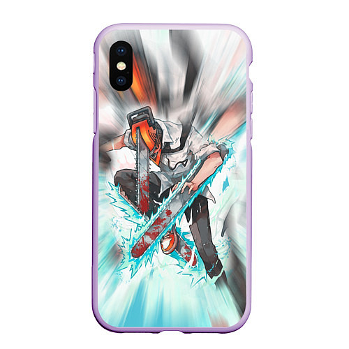 Чехол iPhone XS Max матовый Chainsaw man blood / 3D-Сиреневый – фото 1