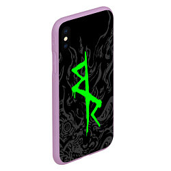 Чехол iPhone XS Max матовый Логотип Cyberpunk: Edgerunners - Дэвид, цвет: 3D-сиреневый — фото 2