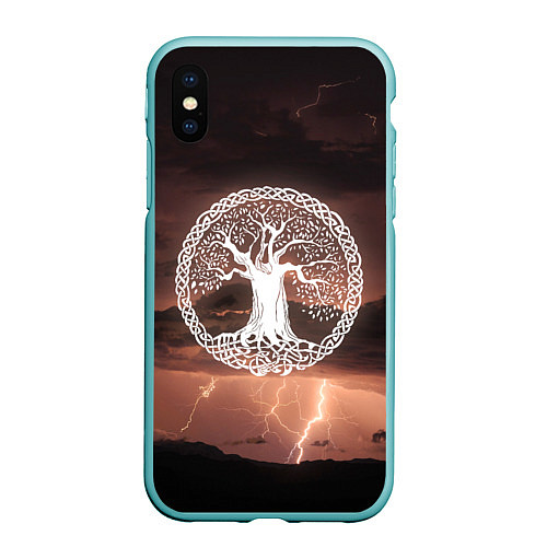 Чехол iPhone XS Max матовый Yggdrasil white rune / 3D-Мятный – фото 1