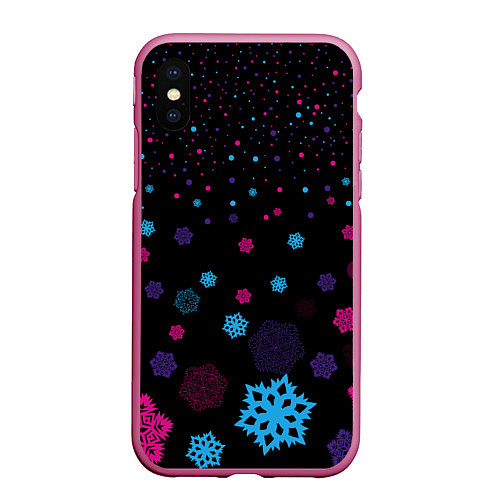 Чехол iPhone XS Max матовый Цветные снежинки / 3D-Малиновый – фото 1