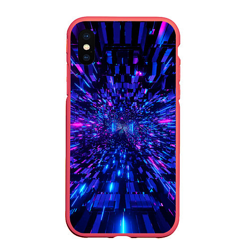 Чехол iPhone XS Max матовый Киберпанк синий неоновый тоннель / 3D-Красный – фото 1