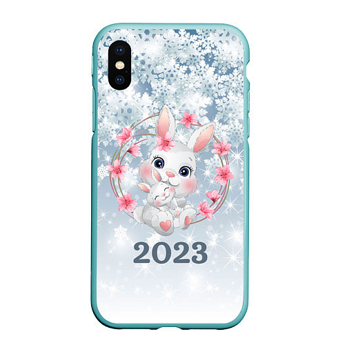 Чехол iPhone XS Max матовый Зайка в венке 2023 / 3D-Мятный – фото 1