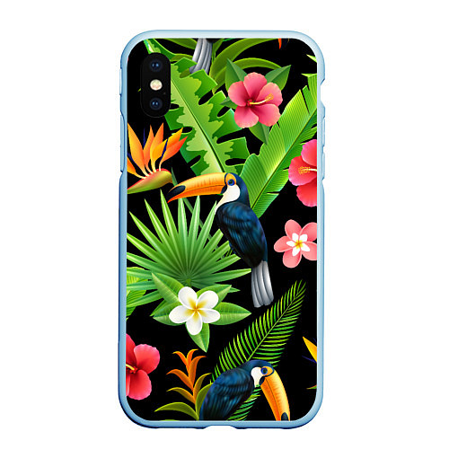 Чехол iPhone XS Max матовый Тропический паттерн с туканом / 3D-Голубой – фото 1