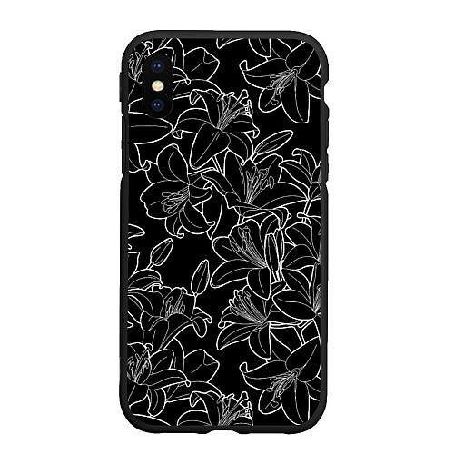 Чехол iPhone XS Max матовый Нежные цветы - лилии: черно белыи / 3D-Черный – фото 1