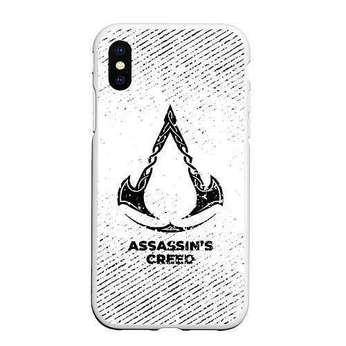 Чехол iPhone XS Max матовый Assassins Creed с потертостями на светлом фоне / 3D-Белый – фото 1