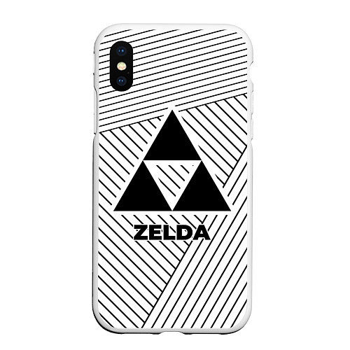Чехол iPhone XS Max матовый Символ Zelda на светлом фоне с полосами / 3D-Белый – фото 1