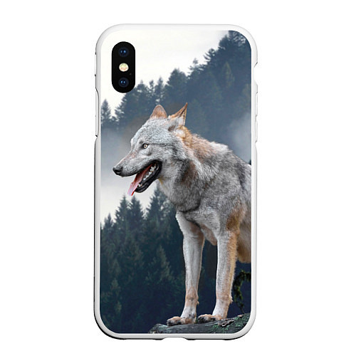 Чехол iPhone XS Max матовый Волк на фоне леса / 3D-Белый – фото 1