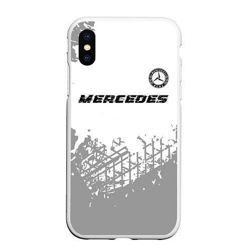 Чехол iPhone XS Max матовый Mercedes speed на светлом фоне со следами шин: сим / 3D-Белый – фото 1