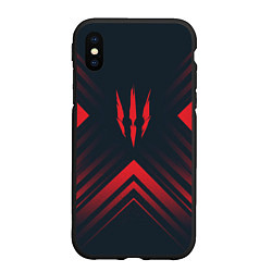 Чехол iPhone XS Max матовый Красный символ The Witcher на темном фоне со стрел, цвет: 3D-черный