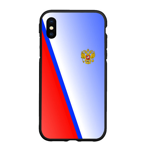 Чехол iPhone XS Max матовый Россия полосы с гербом / 3D-Черный – фото 1