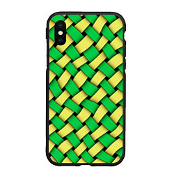 Чехол iPhone XS Max матовый Жёлто-зелёная плетёнка - оптическая иллюзия