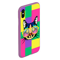 Чехол iPhone XS Max матовый Кот в стиле поп-арт, цвет: 3D-фиолетовый — фото 2