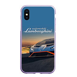 Чехол iPhone XS Max матовый Lamborghini Huracan STO - car racing, цвет: 3D-светло-сиреневый