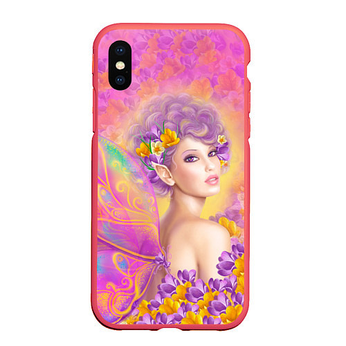 Чехол iPhone XS Max матовый Розовая фея бабочка / 3D-Красный – фото 1