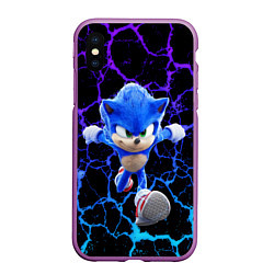 Чехол iPhone XS Max матовый Sonic неоновый мрамор, цвет: 3D-фиолетовый