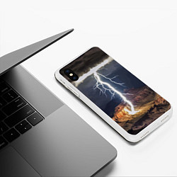 Чехол iPhone XS Max матовый Мощная молния в горах, цвет: 3D-белый — фото 2