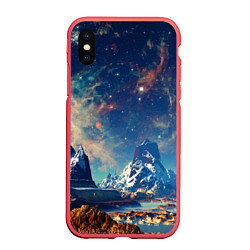 Чехол iPhone XS Max матовый Горы и бескрайний космос, цвет: 3D-красный