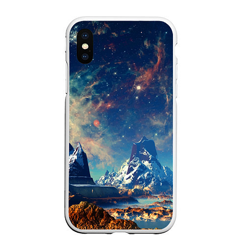 Чехол iPhone XS Max матовый Горы и бескрайний космос / 3D-Белый – фото 1