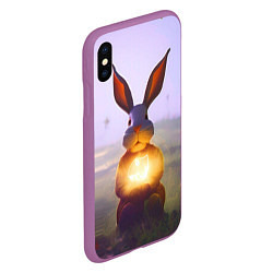 Чехол iPhone XS Max матовый Заяц с гирляндой, цвет: 3D-фиолетовый — фото 2
