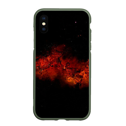 Чехол iPhone XS Max матовый Абстрактные взрывы в космосе и красные звёзды / 3D-Темно-зеленый – фото 1