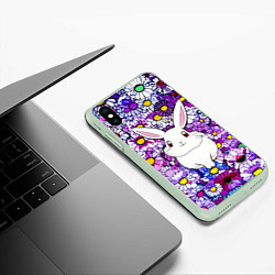 Чехол iPhone XS Max матовый Веселый кролик в цветах, цвет: 3D-салатовый — фото 2
