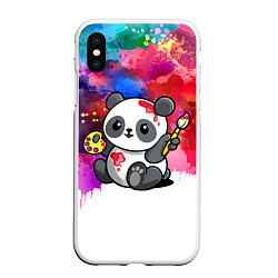 Чехол iPhone XS Max матовый Милый пандёныш - великий художник, цвет: 3D-белый