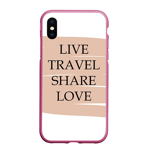 Чехол iPhone XS Max матовый Live travel share love / 3D-Малиновый – фото 1