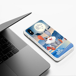 Чехол iPhone XS Max матовый Зайчонок смотрит вверх, цвет: 3D-белый — фото 2