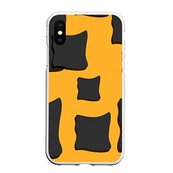 Чехол iPhone XS Max матовый Оранжевая абстракция и тёмные фигуры, цвет: 3D-белый